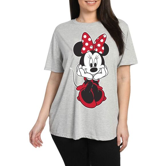 New Women's Plus Size Disney Minnie Mouse Sitting Short Sleeve T-Shirt Gray - Picture 5 of 6